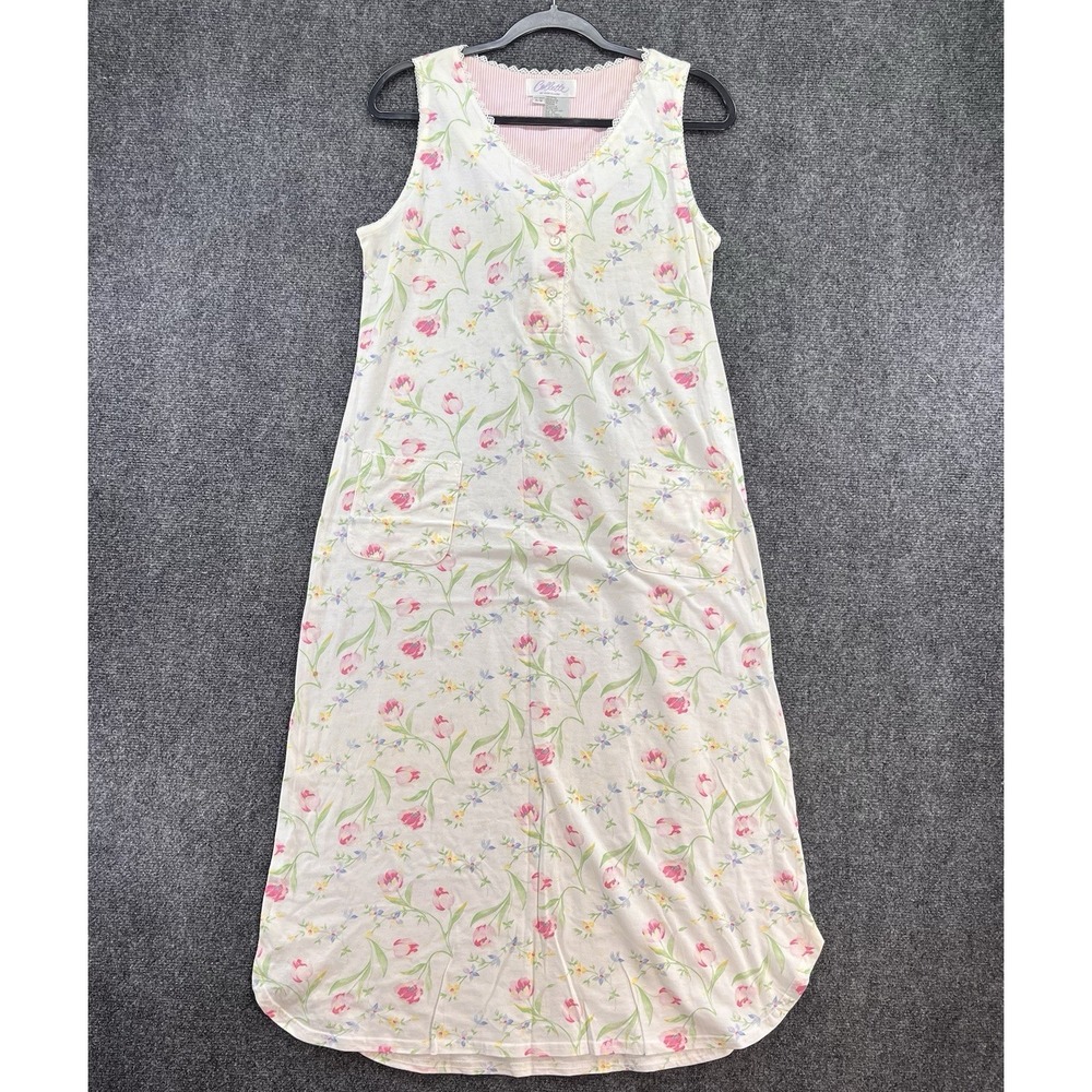 VTG Collette by Miss Elaine Sleeveless Nightgown Sz M Floral Cotton Cottagecore